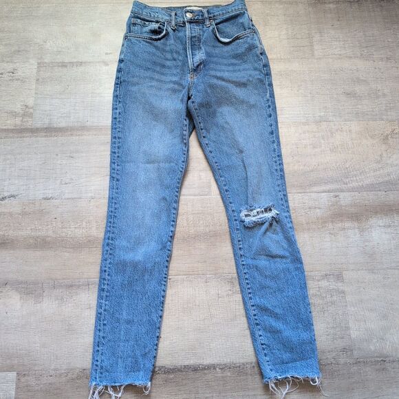 We The Free Jeans Womens Size 27 Blue Skinny Stretch Distressed Raw Hem - Picture 1 of 6